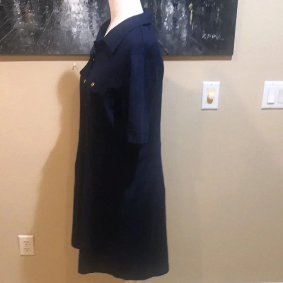 New York & Company Navy Gold Button Front collared Breast Pockets Dress-Size L - Picture 3 of 8